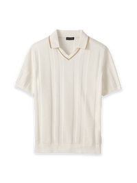 Cotton Crochet V-Neck Polo - White