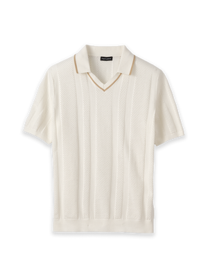 Cotton Crochet V-Neck Polo - White