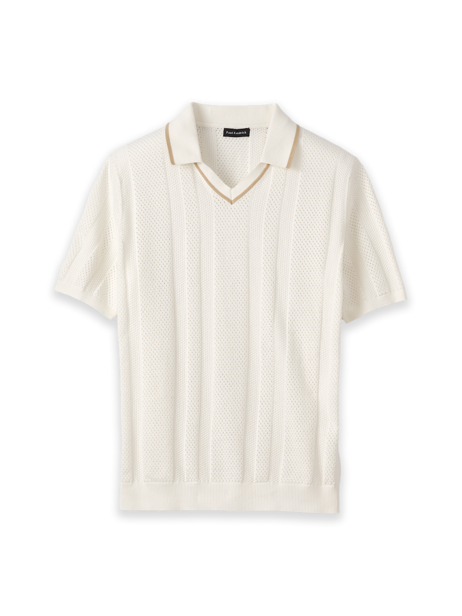 Cotton Crochet V-Neck Polo - White – Paul Fredrick