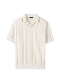 Cotton Crochet V-Neck Polo - White