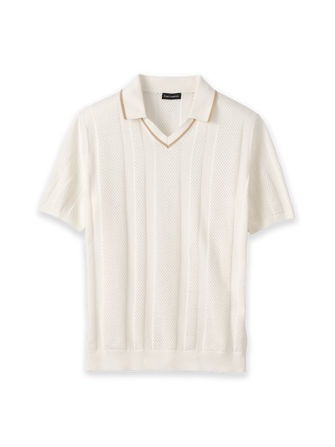 Cotton Crochet V-Neck Polo - White – Paul Fredrick