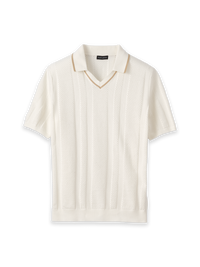 Cotton Crochet V-Neck Polo - White