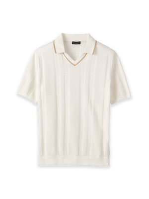 Cotton Crochet V-Neck Polo - White