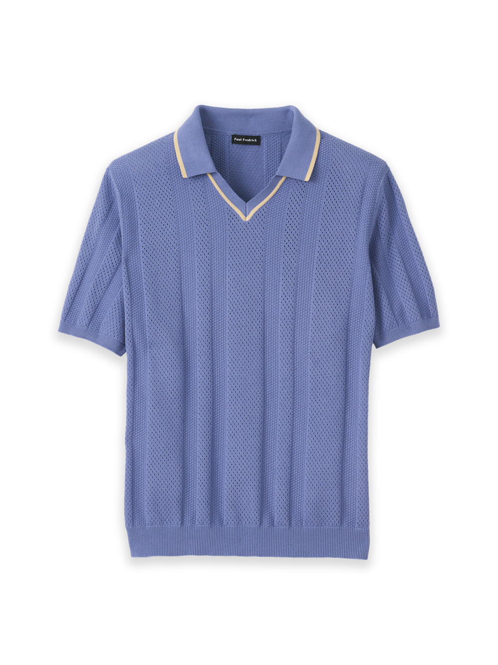 Product Image of Cotton Crochet V-neck Polo-Blue