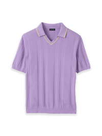 Cotton Crochet V-Neck Polo - Lavender