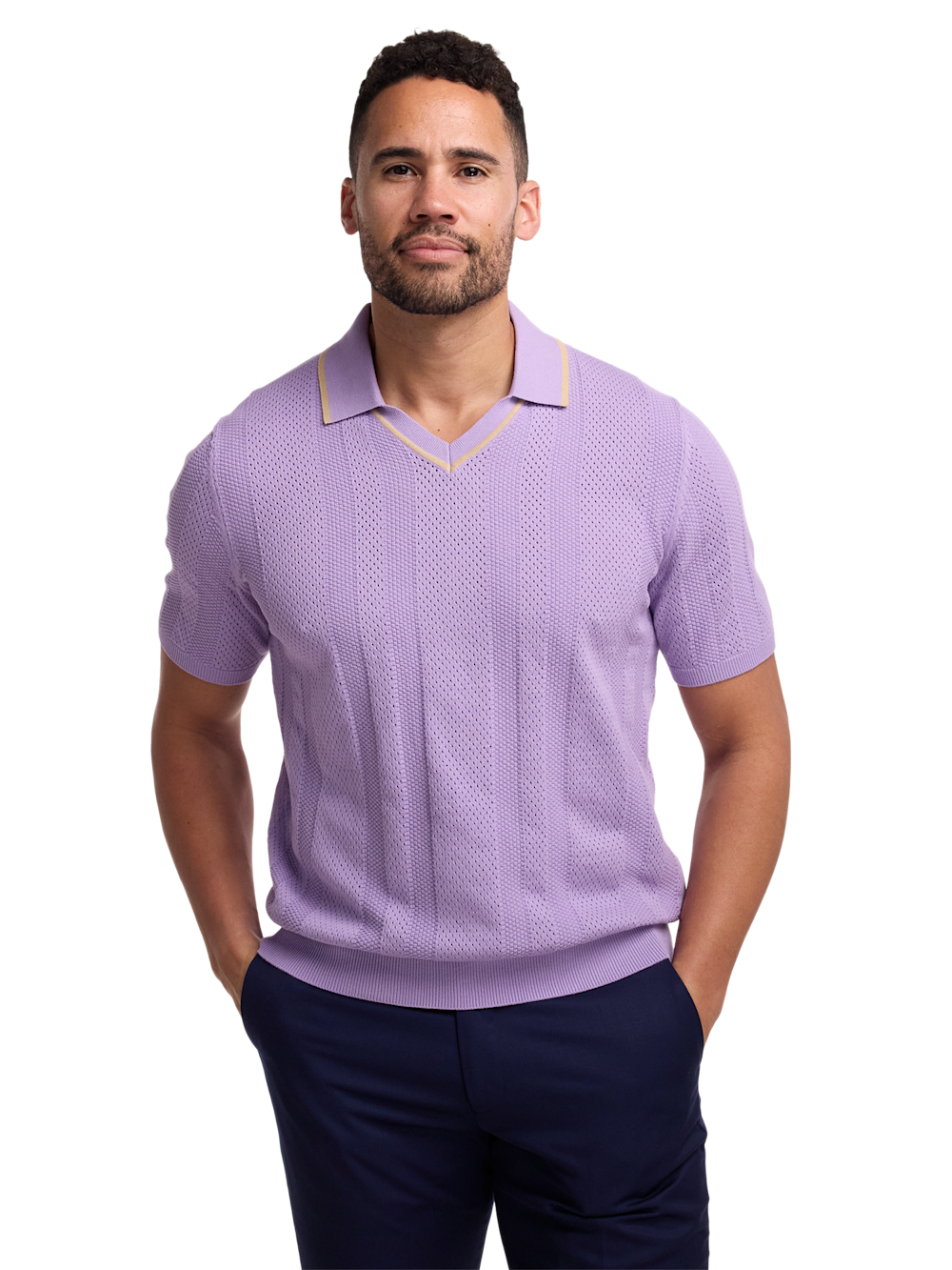 Alternate Image of Cotton Crochet V-neck Polo-1