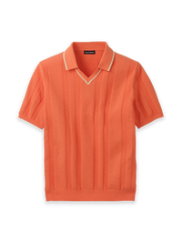 Cotton Crochet V-Neck Polo - Melon