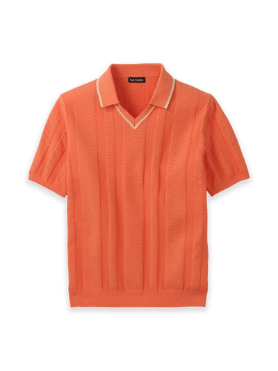 Product Image of Cotton Crochet V-neck Polo-Melon