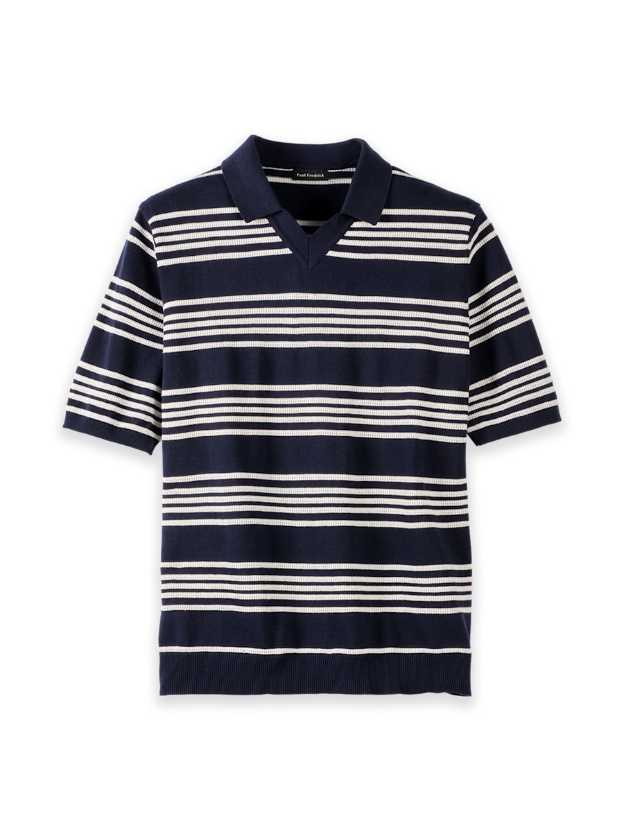 Cotton V-Neck Polo - Navy – Paul Fredrick
