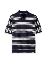 Cotton V-Neck Polo - Navy