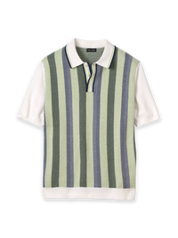Cotton Three Button Polo - Green Multi