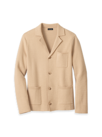 Cotton Notch Lapel Cardigan Sweater - Tan