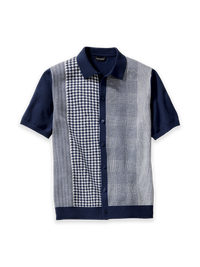 Cotton Button Front Polo - Blue
