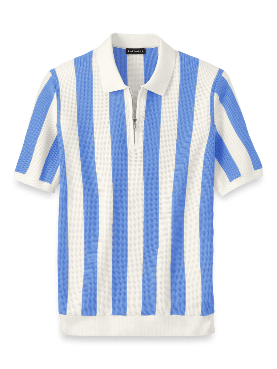 Cotton Quarter Zip Polo - Blue – Paul Fredrick