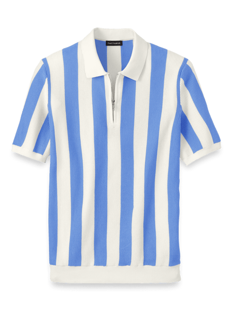 Cotton Quarter Zip Polo - Blue – Paul Fredrick