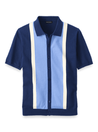 Cotton Button Front Polo - Navy