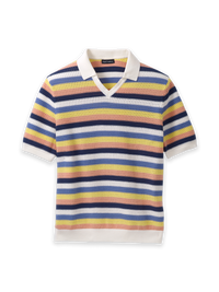 Cotton Crochet V-Neck Polo - Multi