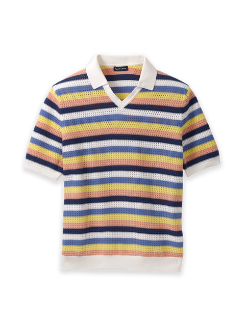 Cotton Crochet V-Neck Polo - Multi – Paul Fredrick