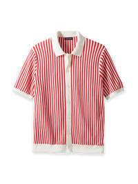 Cotton Crochet Button Front Polo - Pink