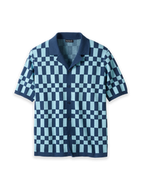 Cotton Button Front Camp Sweater - Blue Multi