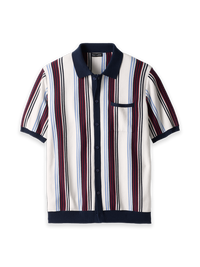 Cotton Button Front Polo - Navy Multi