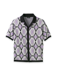 Cotton Button Front Camp Sweater - Purple Multi