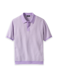Cotton Three Button Polo - Purple/grey