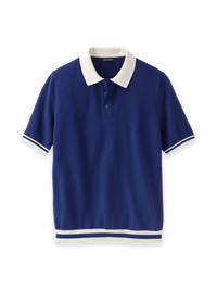 Cotton Three Button Polo - Navy