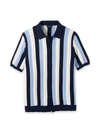 Cotton Button Front Polo - Blue Multi