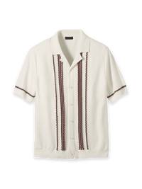 Cotton Button Front Camp Sweater - White Multi