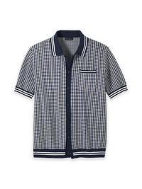 Cotton Button Front Polo - Navy