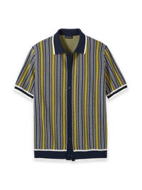 Cotton Button Front Polo - Navy/yellow
