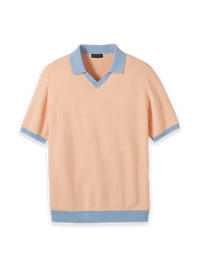 Cotton V-Neck Polo - Peach