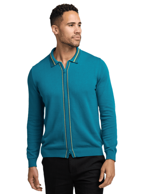 Cotton Full Zip Polo - Teal – Paul Fredrick