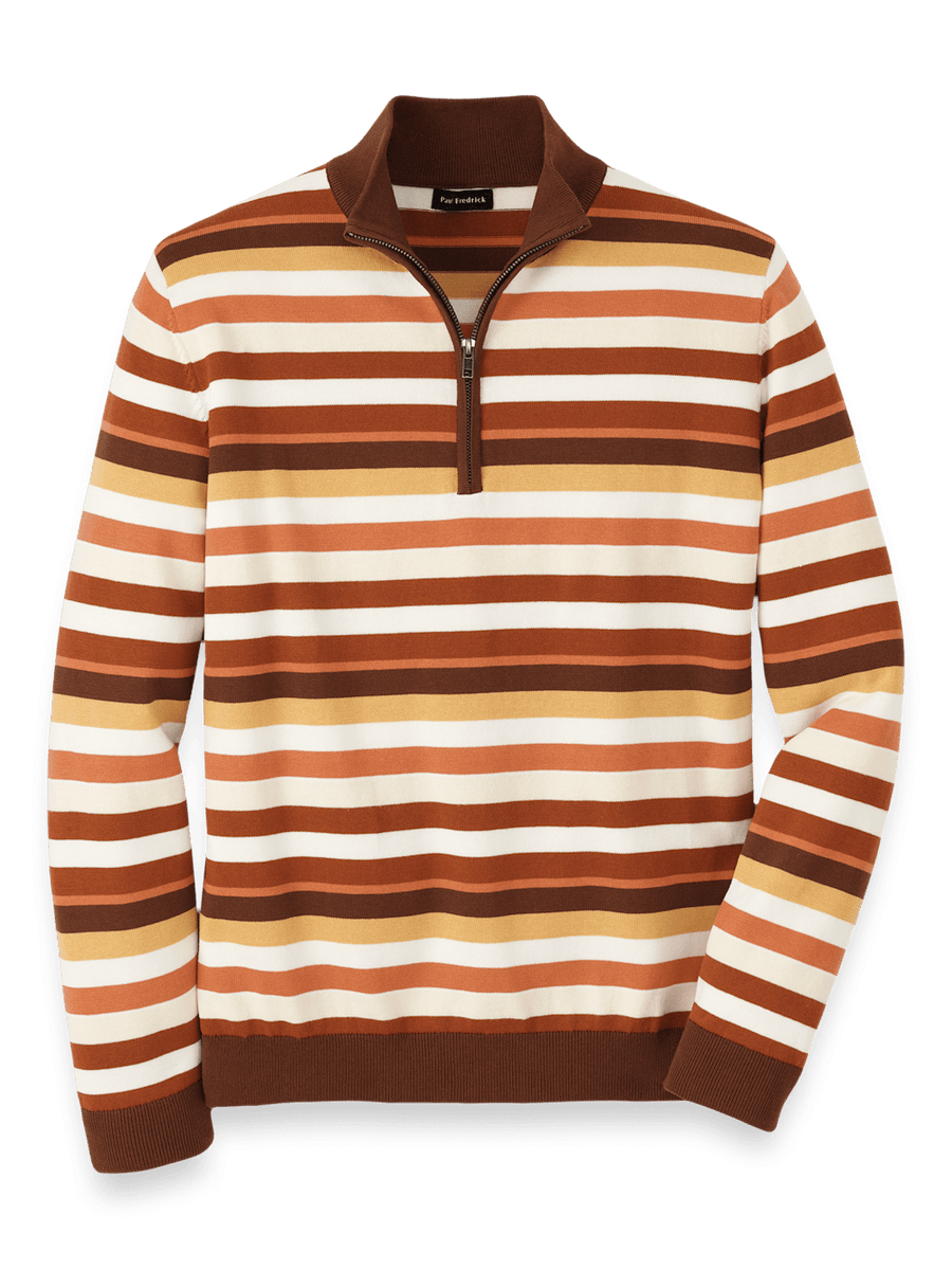 Cotton Quarter Zip Mock Neck Sweater - Brown Multi – Paul Fredrick