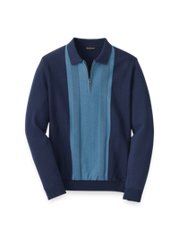 Cotton Quarter Zip Polo - Blue