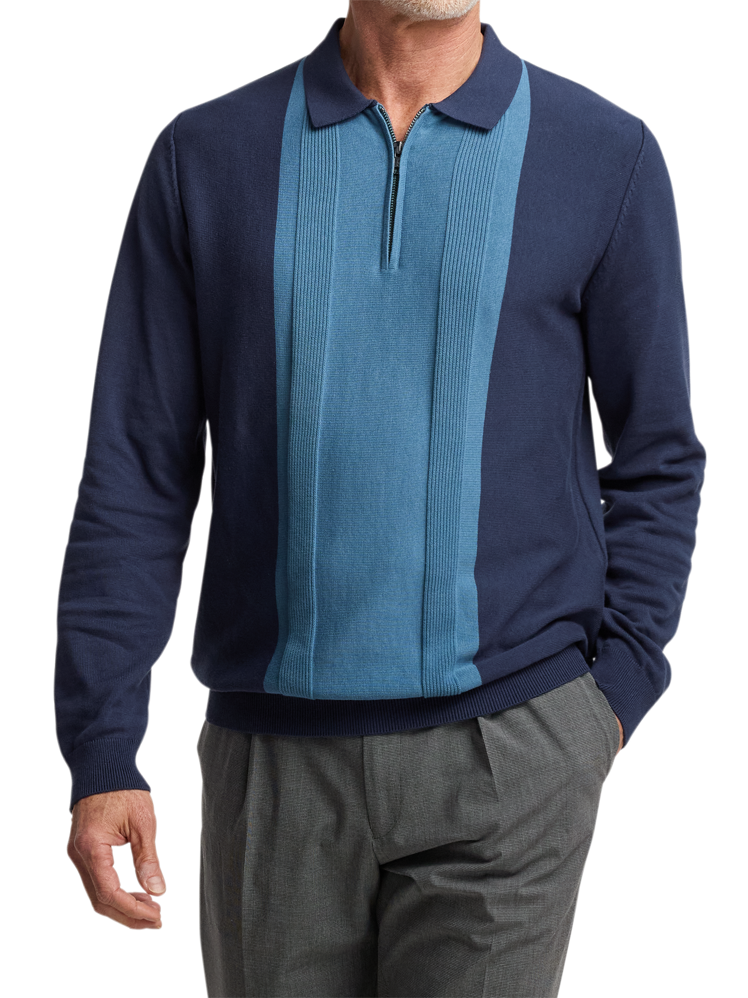 Cotton Quarter Zip Polo - Blue