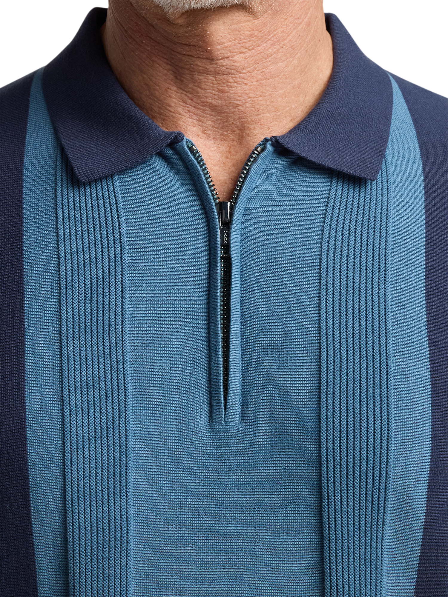 Cotton Quarter Zip Polo - Blue