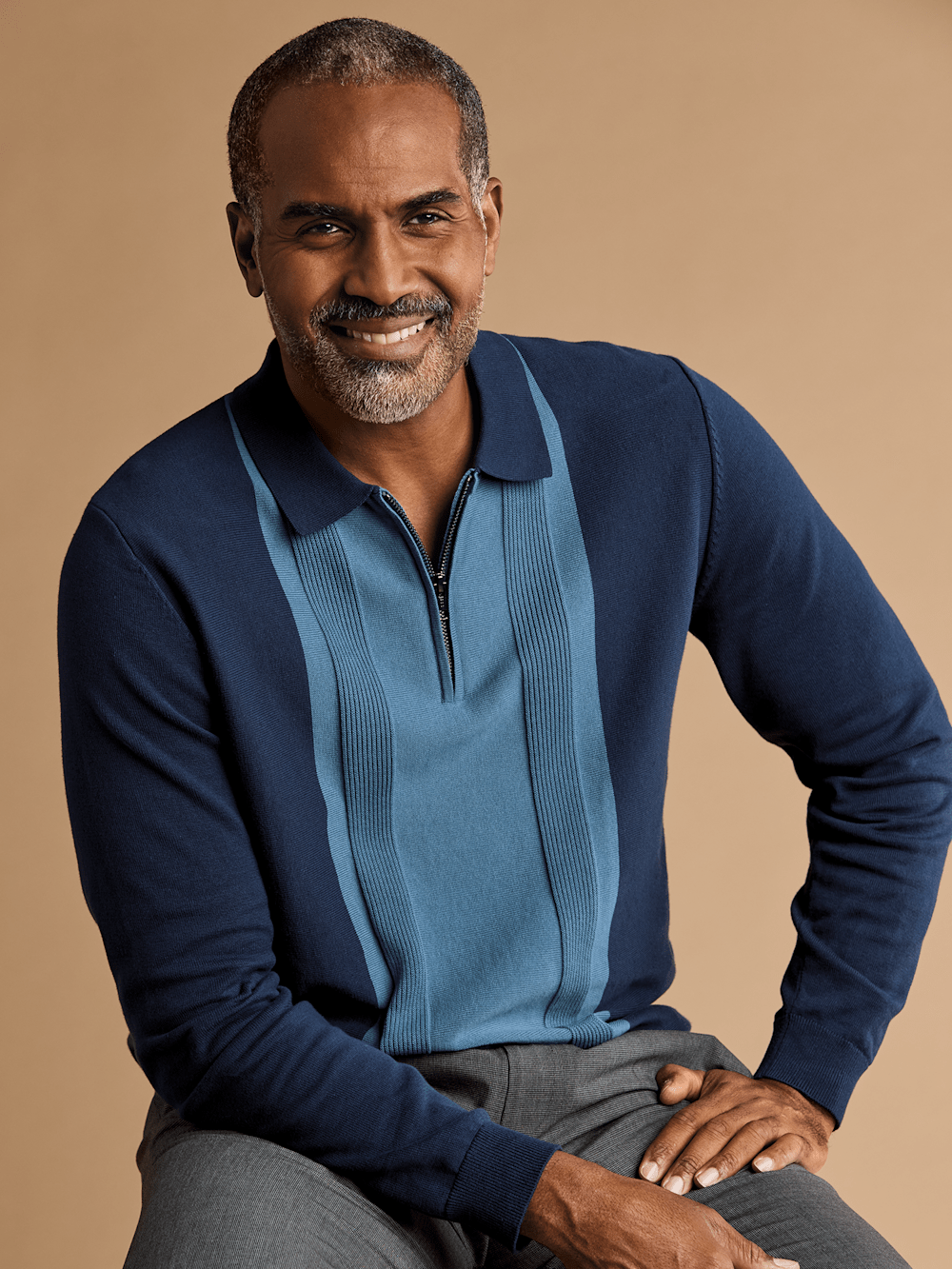 Cotton Quarter Zip Polo - Blue – Paul Fredrick
