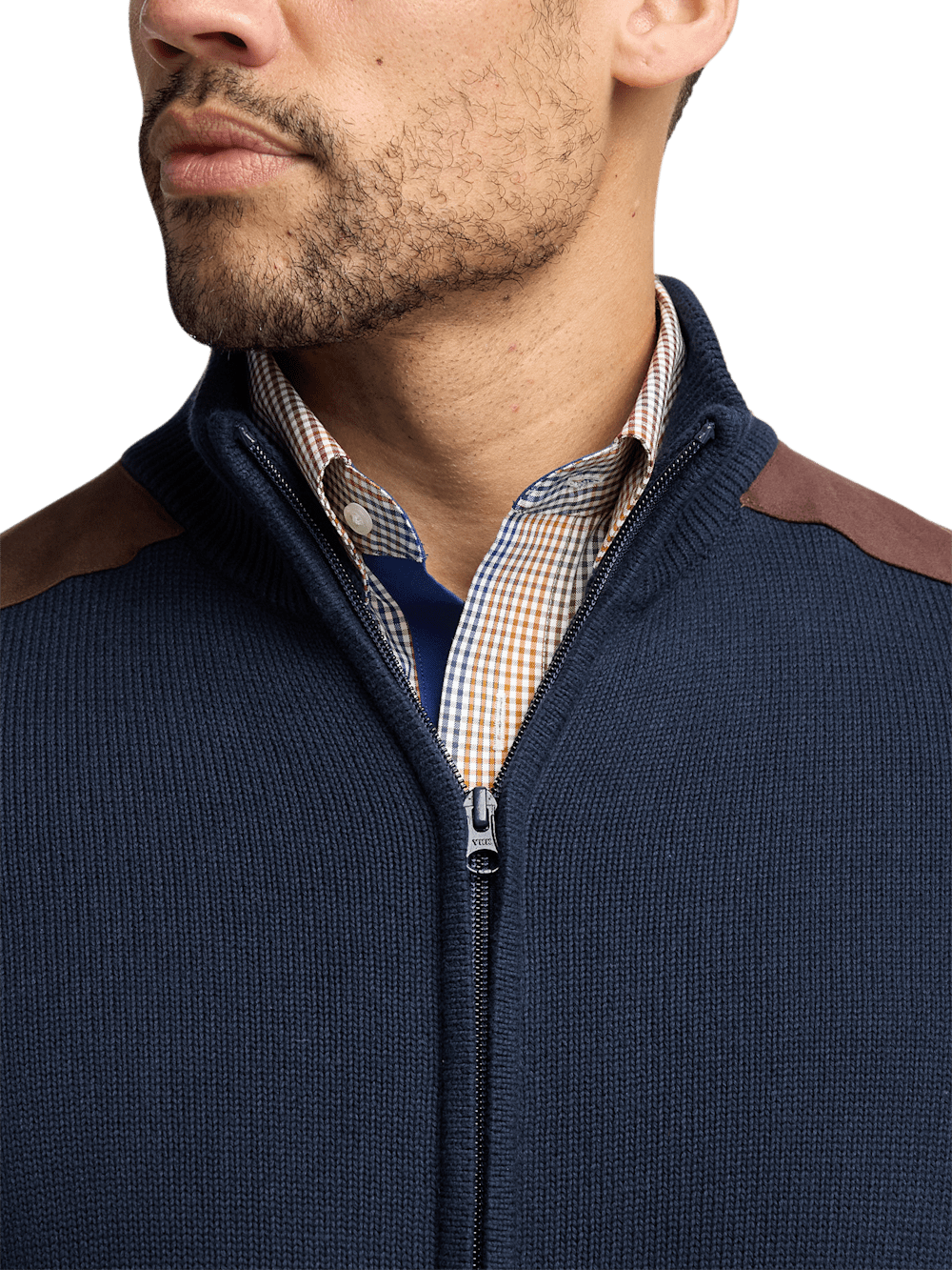 Cotton Full Zip Mock Neck Sweater - Navy – Paul Fredrick Cotton Full Zip Mock Neck Sweater - Navy – Paul Fredrick