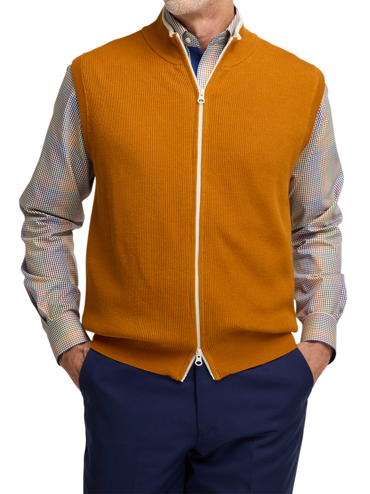 Cotton Full Zip Mock Neck Vest - Rust – Paul Fredrick
