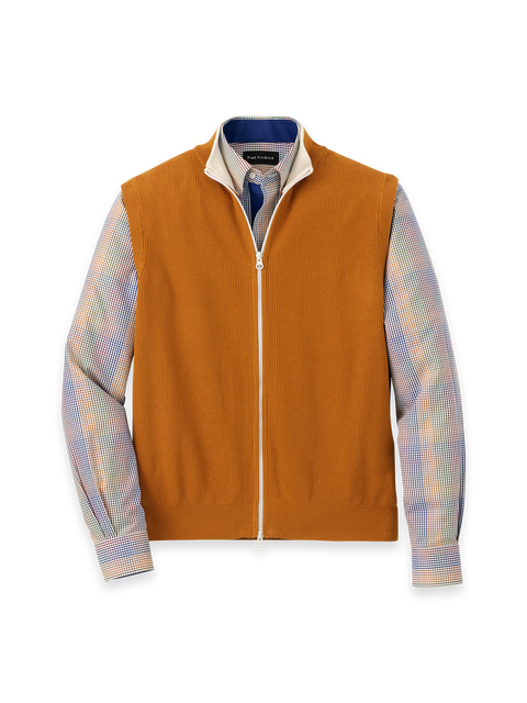 Cotton Full Zip Mock Neck Vest - Rust – Paul Fredrick