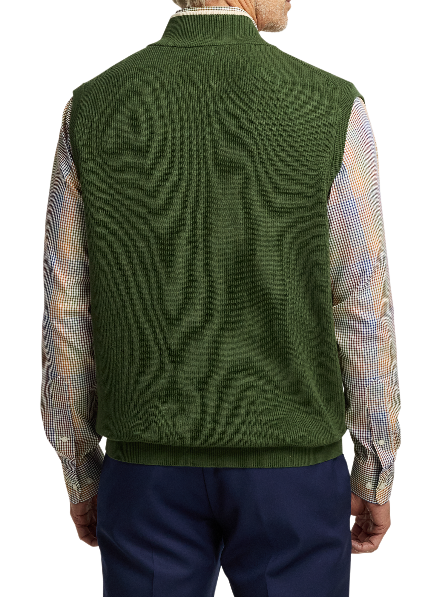 Cotton Full Zip Mock Neck Vest - Green