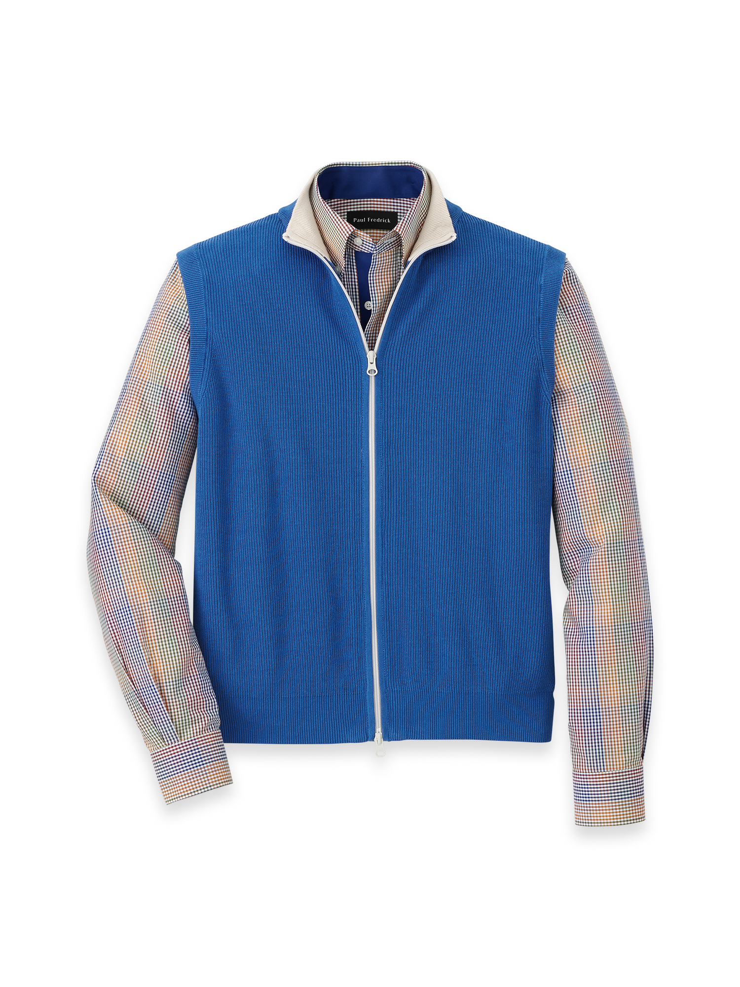 Cotton Full Zip Mock Neck Vest - Blue