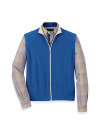 Cotton Full Zip Mock Neck Vest - Blue