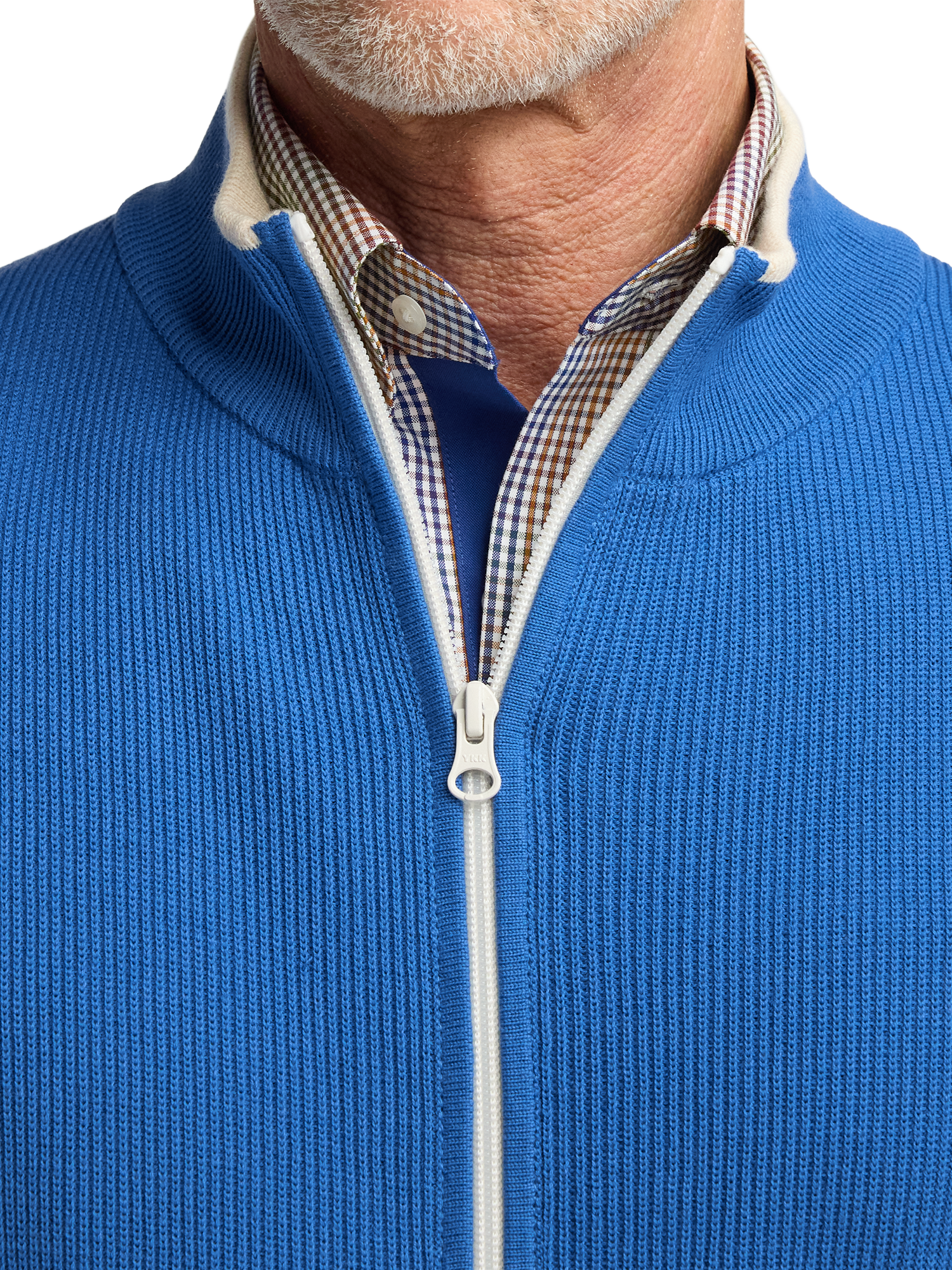 Cotton Full Zip Mock Neck Vest - Blue