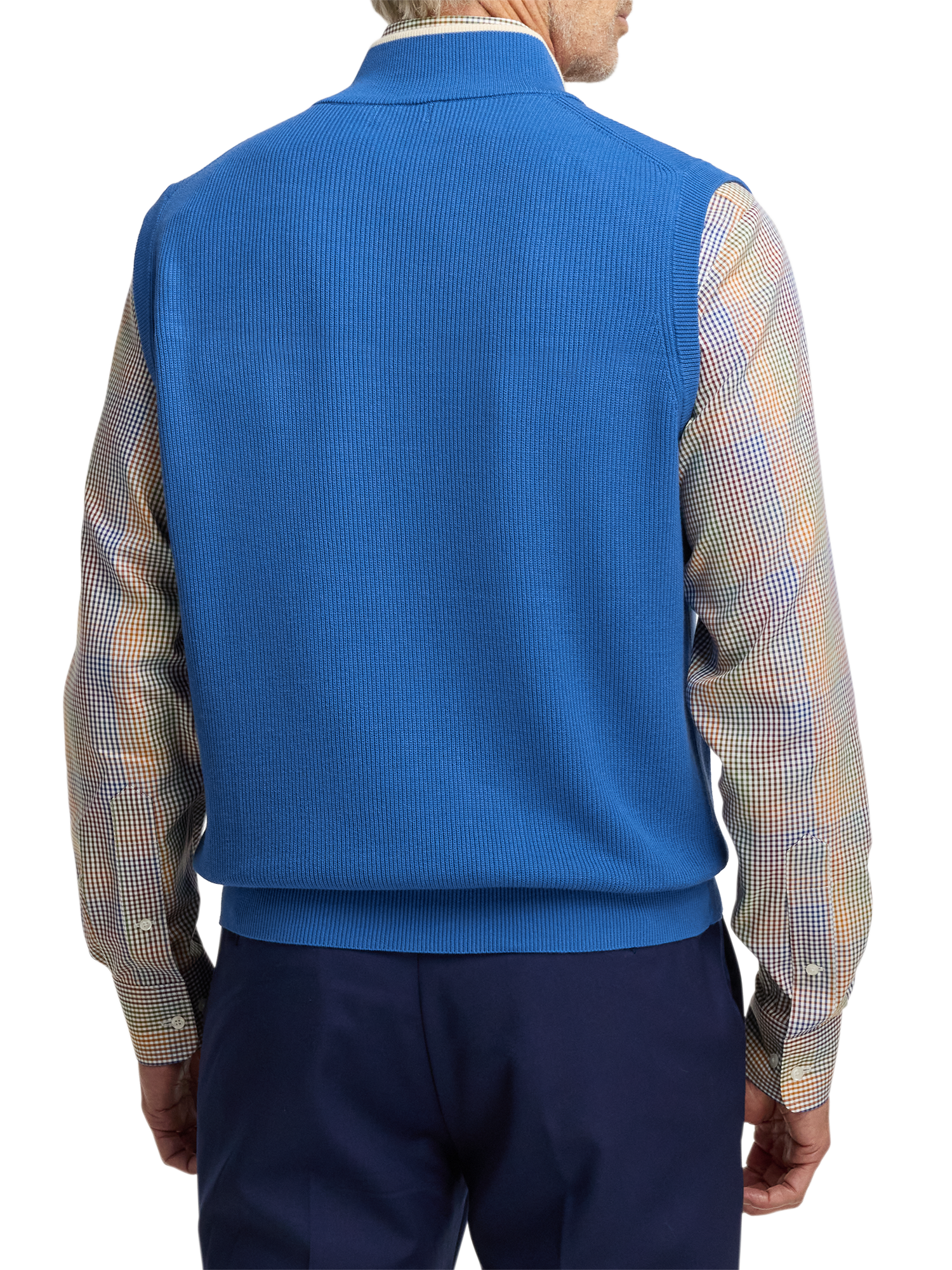 Cotton Full Zip Mock Neck Vest - Blue