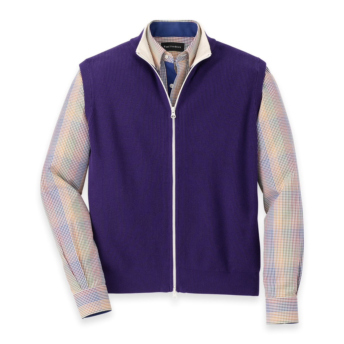 Cotton Full Zip Mock Neck Vest - Purple – Paul Fredrick