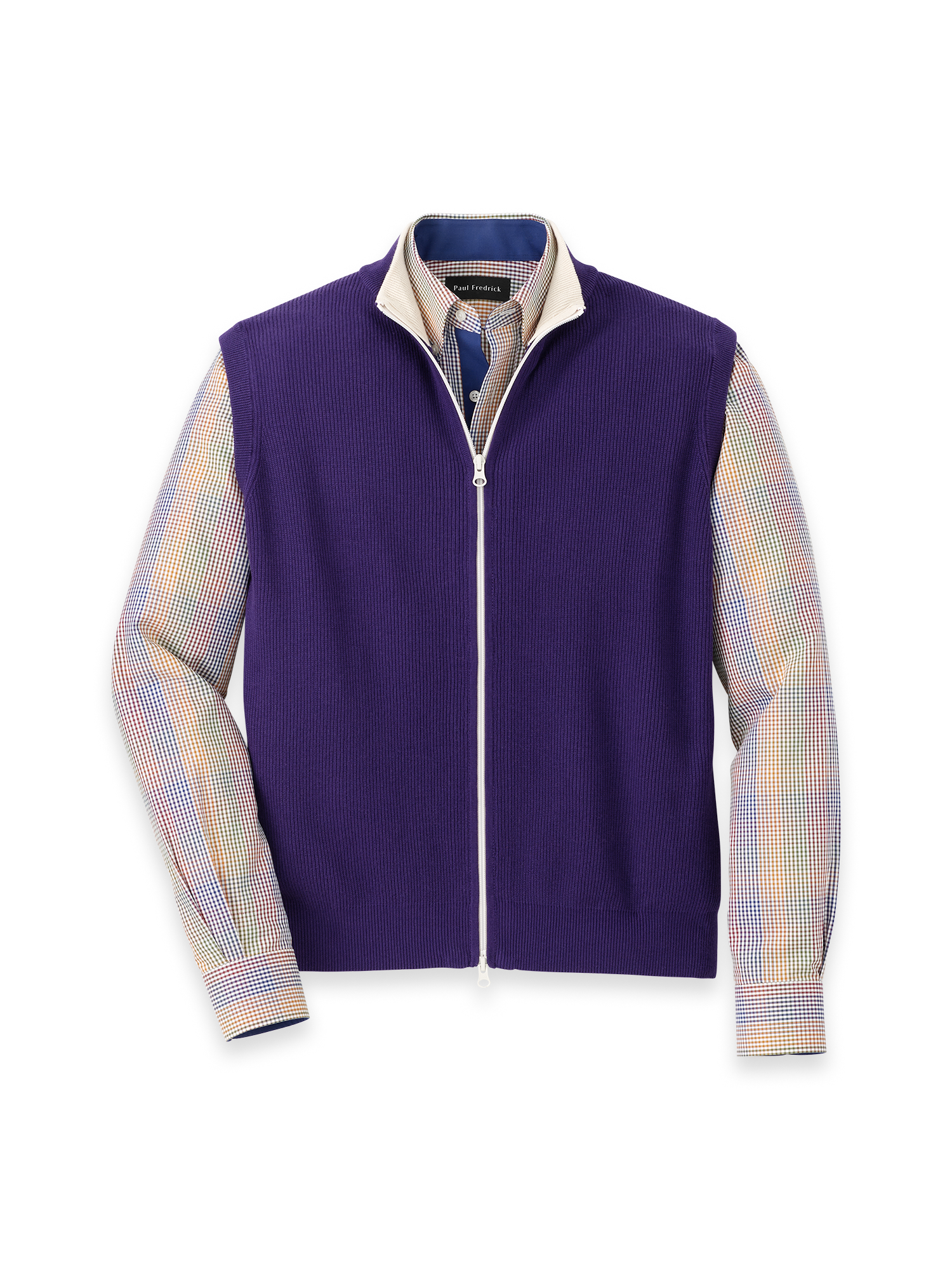 Cotton Full Zip Mock Neck Vest - Purple