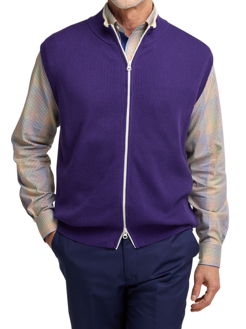 Cotton Full Zip Mock Neck Vest - Purple – Paul Fredrick
